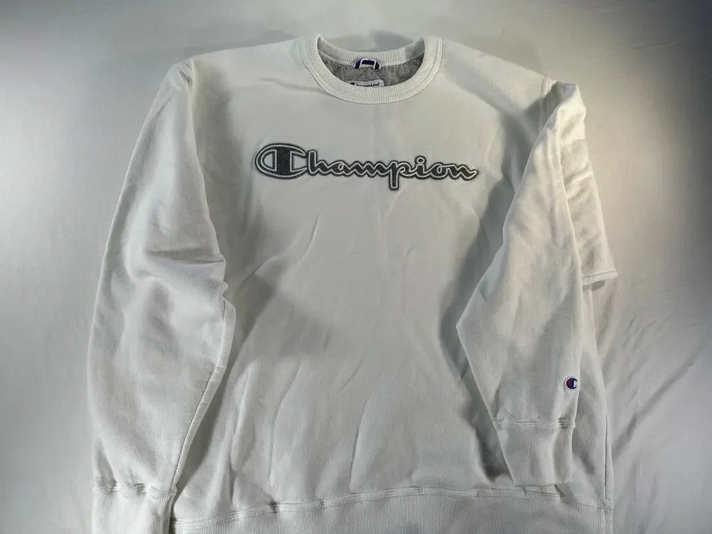 Champion Men’s XL White Crewneck Sweatshirt Script Logo Cotton Blend Pullover